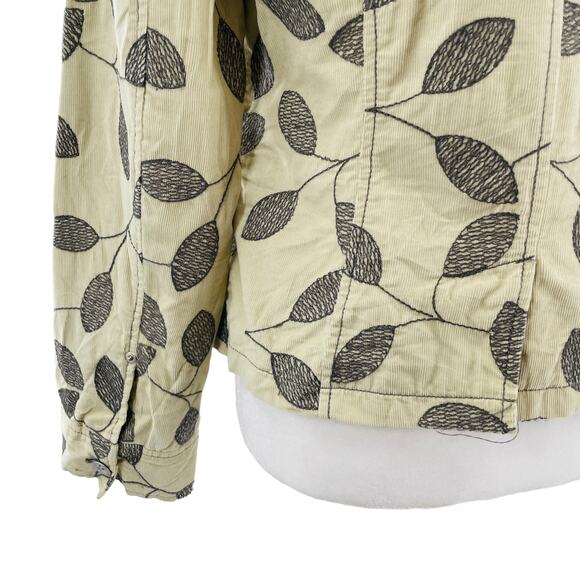 Sigrid Olsen Cream Corduroy Sage Embroidered Leaf Button Front Blazer Women Sz 6 - Picture 9 of 13